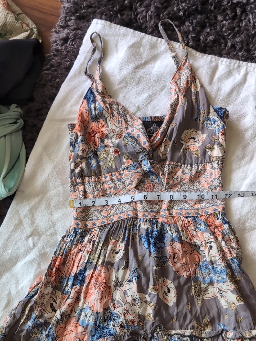 Angie Floral Tiered Maxi Dress - Coral, Blue & Taupe - Picture 4 of 7